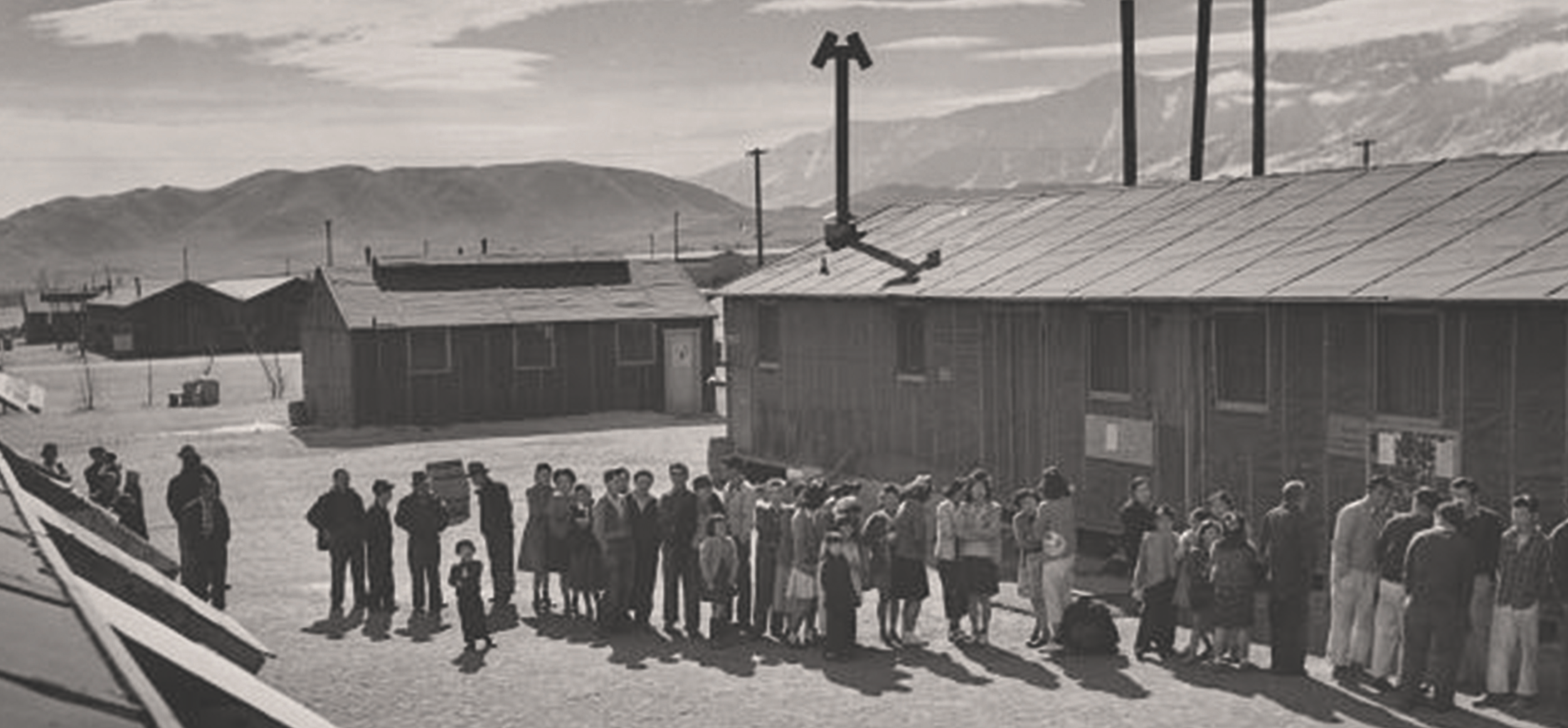Japanese-Americans lined up at an internment camp